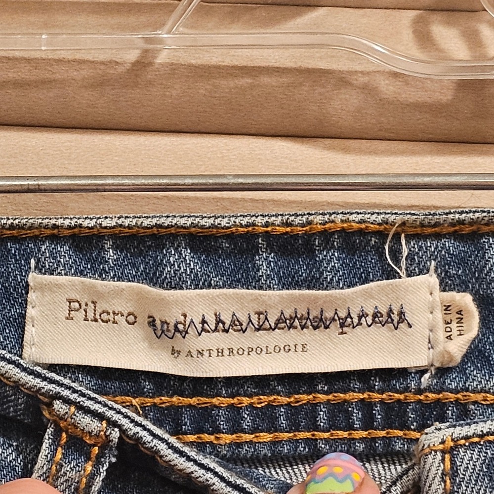 Pilcro Anthropologie Slim Boyfriend Embroidered Patchwork Jeans 28 Petite Boho - Picture 4 of 12